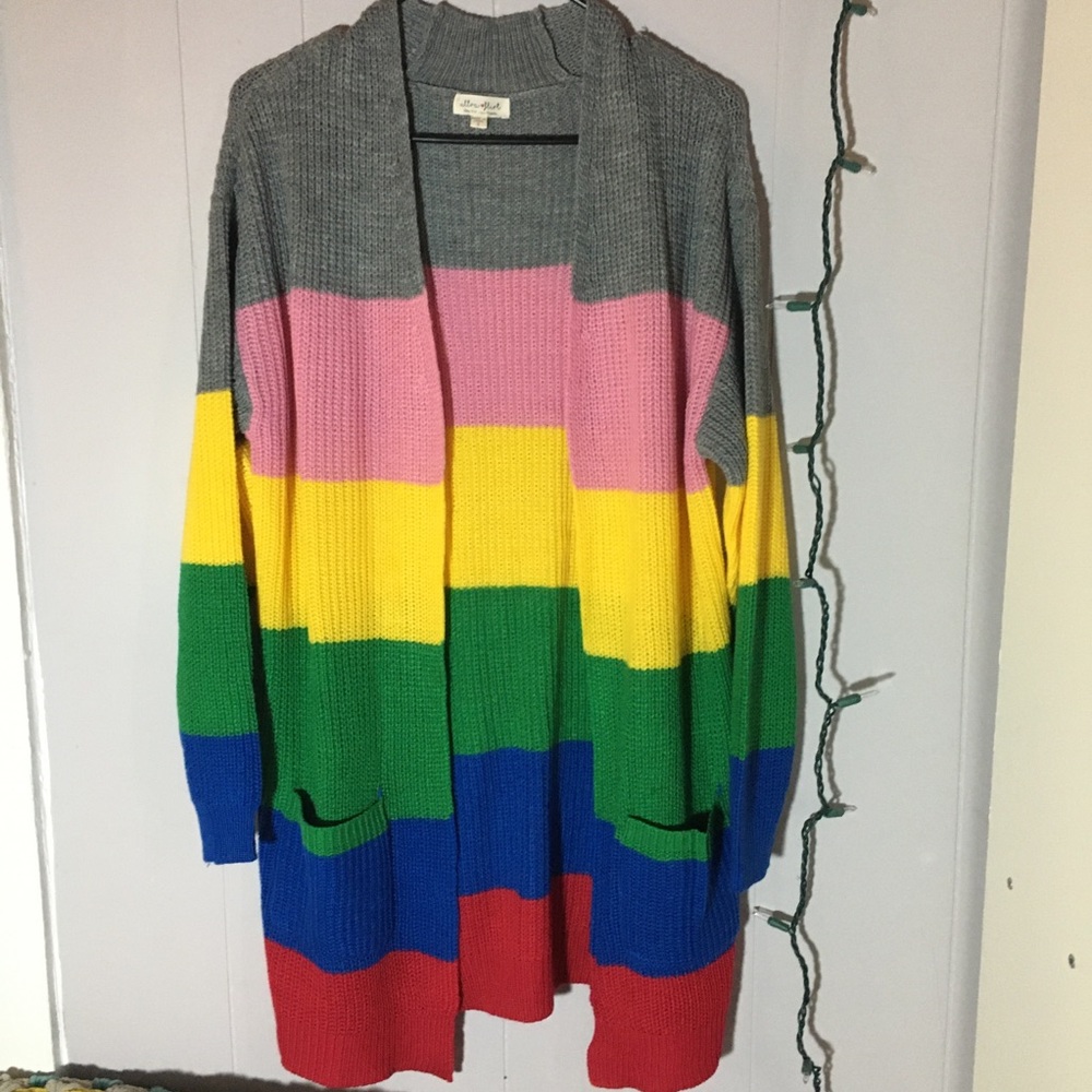 Ultra Flirt Color Block Striped Knit Cardigan